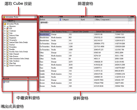 Analysis Services MDX 查詢設計工具，設計檢視