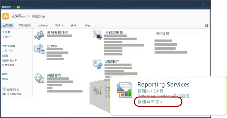 網站設定頁面的 Reporting Services 區段