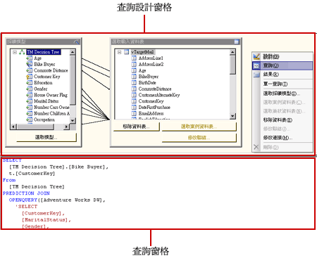 Analysis Services DMX 查詢設計工具，查詢檢視