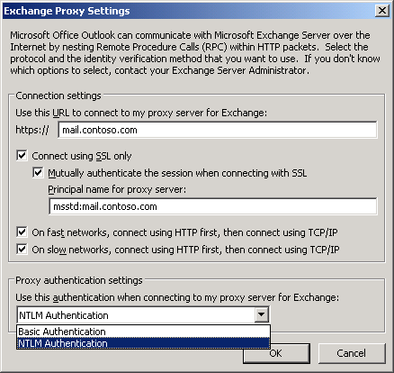 Exchange Proxy Settings in Outlook Profile