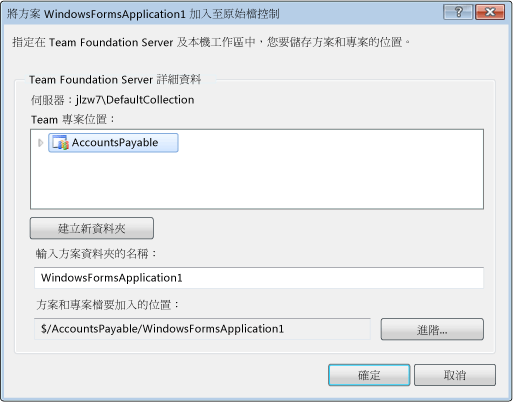 在 Team Foundation Server 上儲存方案