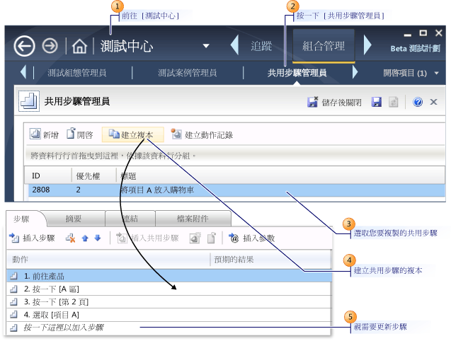 建立共用步驟的複本