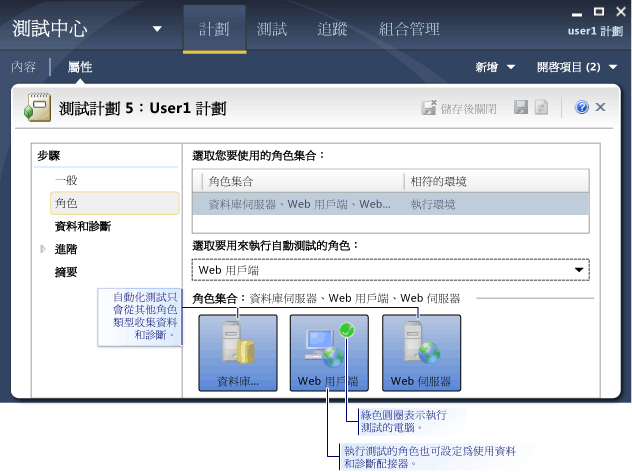 [測試設定角色] 頁面