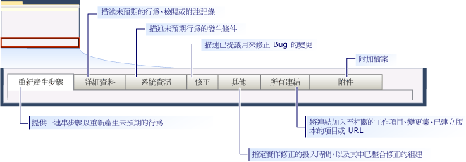 CMMI Bug 工作項目表單 - 各個索引標籤