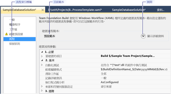 新組建定義的 [流程] 索引標籤