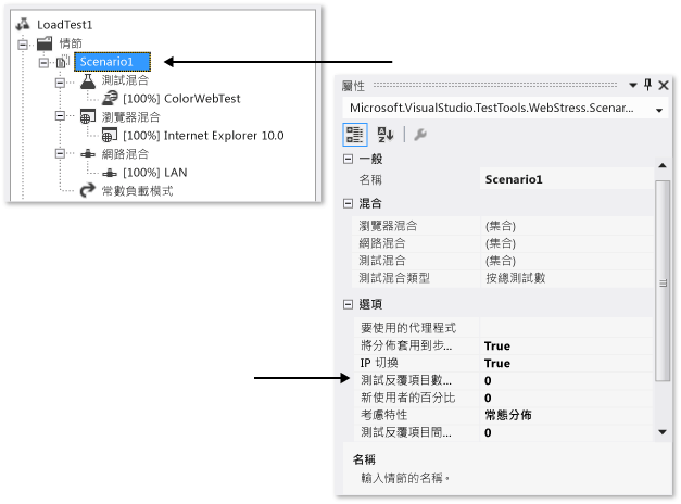 在情節中指定測試反覆項目