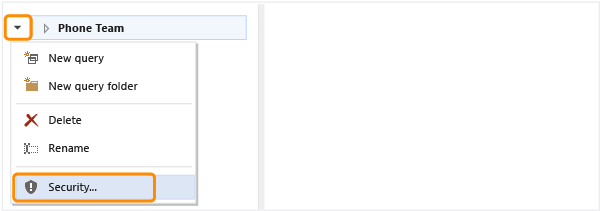 Security link on context menu for a query/ folder