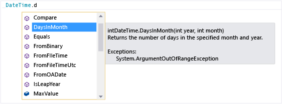 DateTime.DaysInMonth 的 IntelliSense