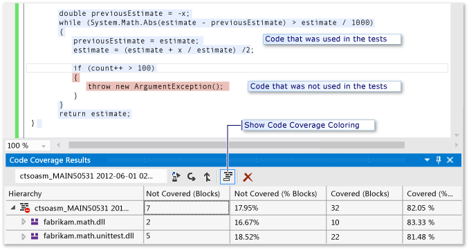 Code Coverage result and Show Color button