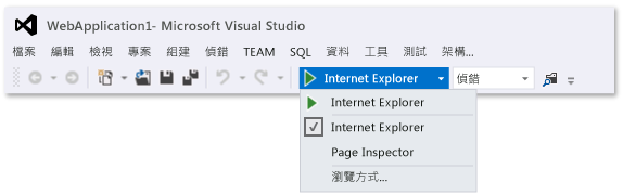 選取 Web 瀏覽器偵錯選項