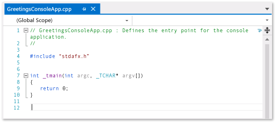 GreetingsConsoleApp.cpp in the code editor