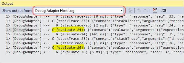 Debugger logging output in the Output window