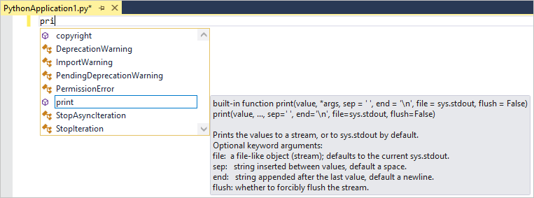 IntelliSense auto-completion popup