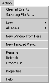 event viewer context menu and action menu