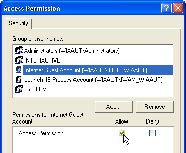 allow access permission for iusr-wiaaut