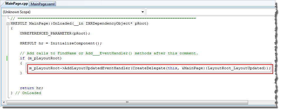 Event handler hookup code added to the C++ file