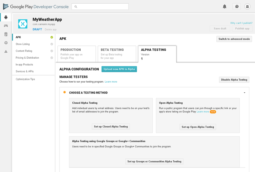 Choose a Testing Method dialog