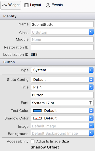 The Properties Pad for a button