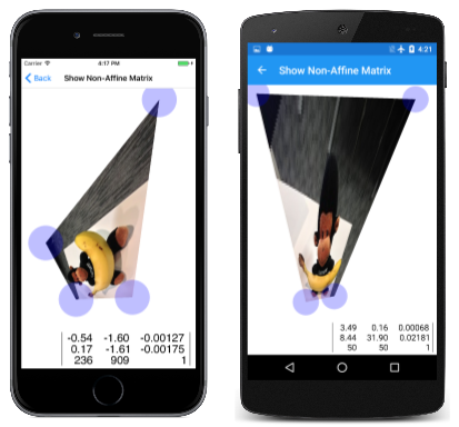 [顯示非 Affine 矩陣] 頁面的三個螢幕快照