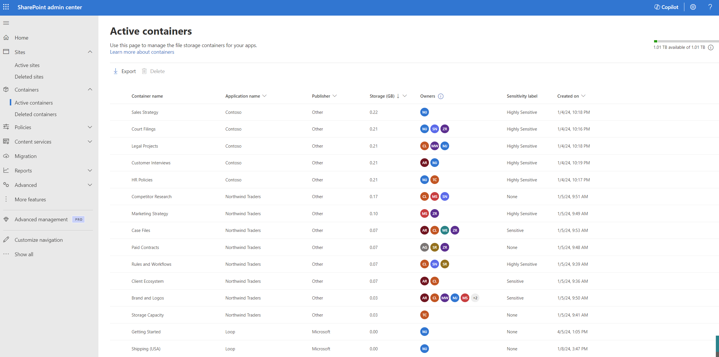 Active Container Properties