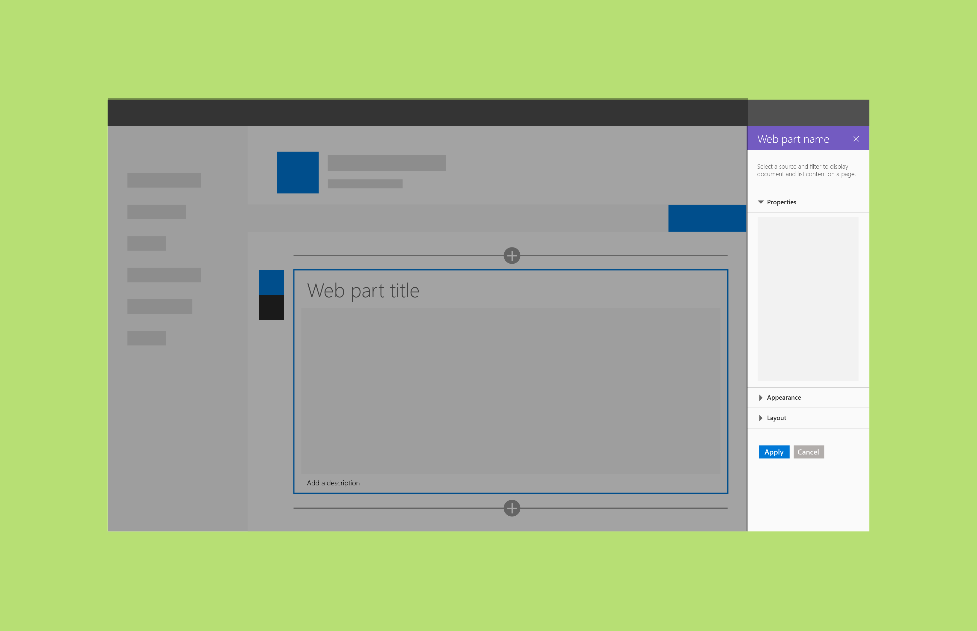 A nonreactive web part with an according groups pane property structure