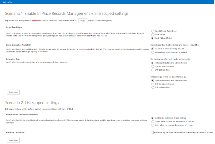 Screenshot of the add-in start page, showing the two scenarios.