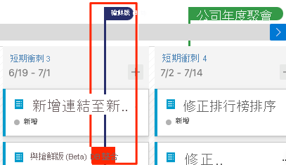選取搶鮮版 (Beta) 里程碑來顯示搶鮮版里程碑界限的螢幕擷取畫面。