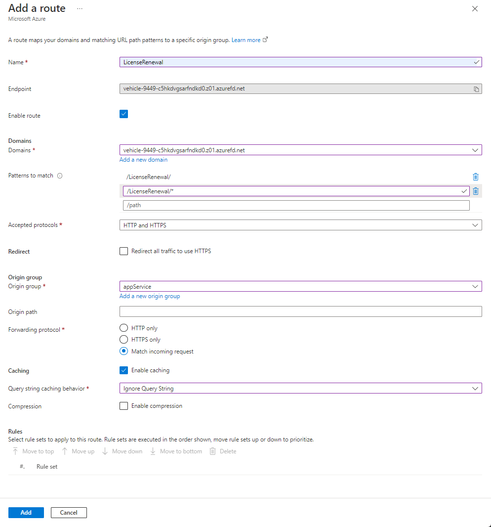 Screenshot of license renewal route settings.