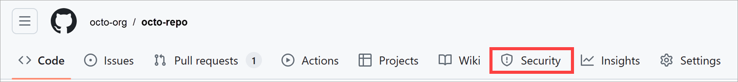 顯示 GitHub 中 [安全性] 索引標籤位置的螢幕擷取畫面。
