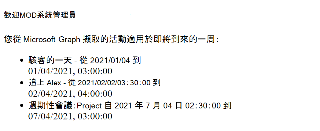 顯示使用者本週活動的螢幕擷取畫面