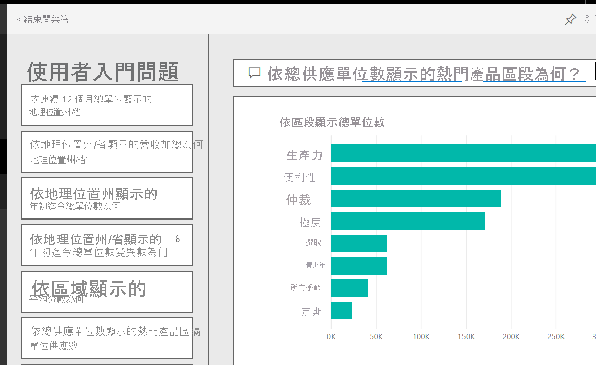 問答螢幕的屏幕截圖，其中包含可説明您入門的問題。