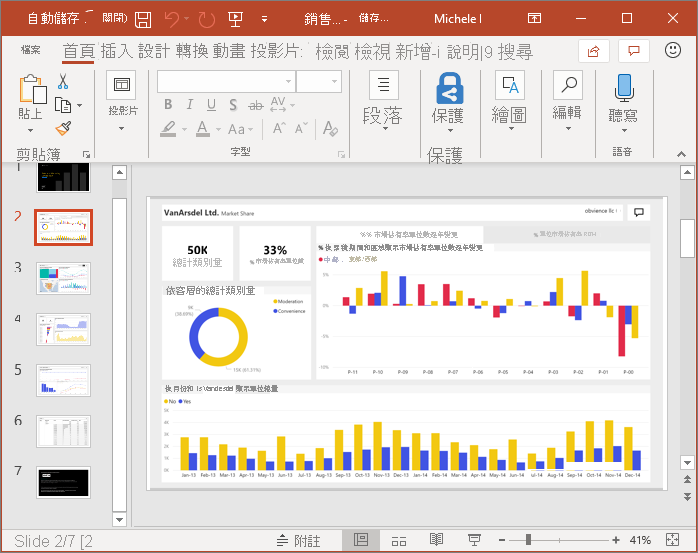 顯示如何將報表匯出到 PowerPoint 的屏幕截圖。