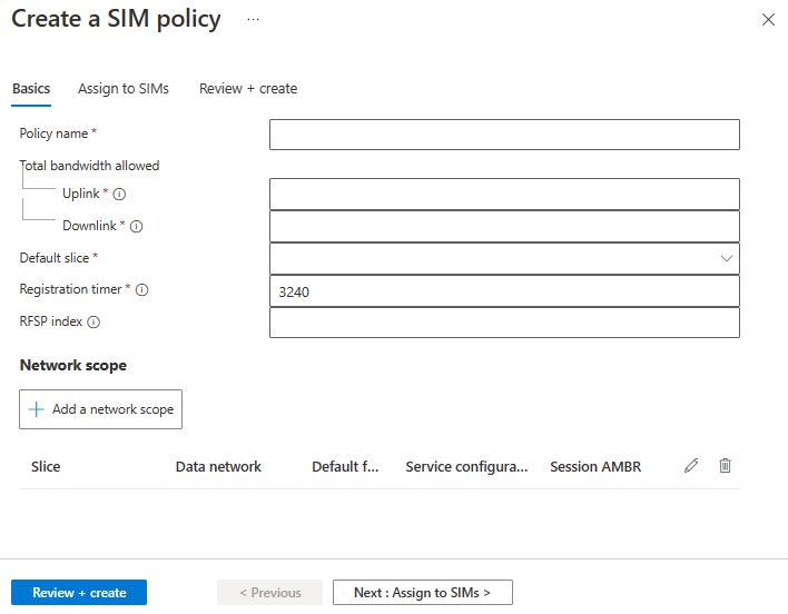 顯示範例 SIM 原則建立畫面的螢幕擷取畫面。