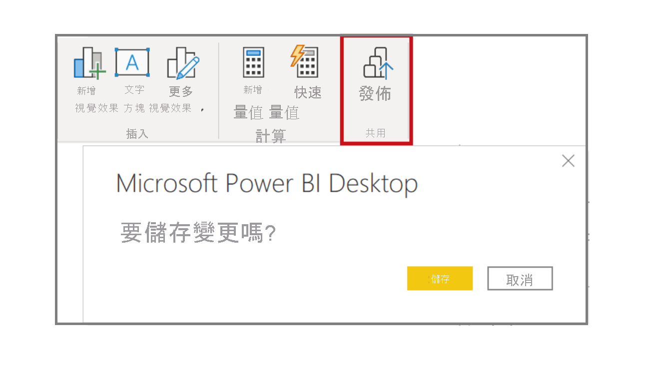 桌面發佈“按鈕的 Microsoft Power BI 屏幕截圖。