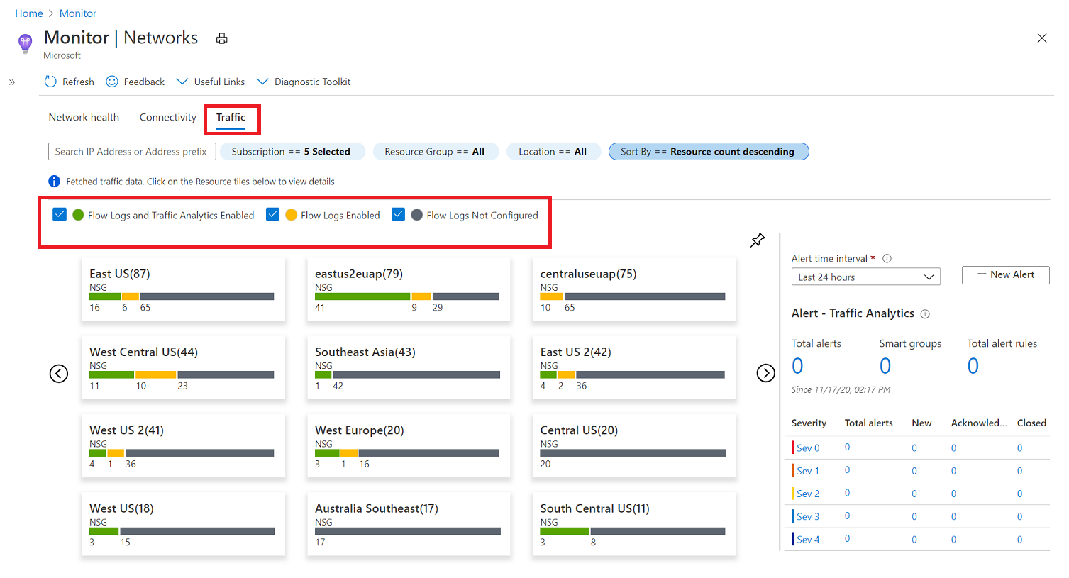 Azure 監視器網路深入解析 - [流量] 索引標籤