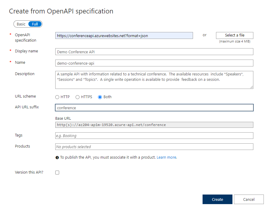 OpenAPI 對話方塊。下表會詳述欄位。