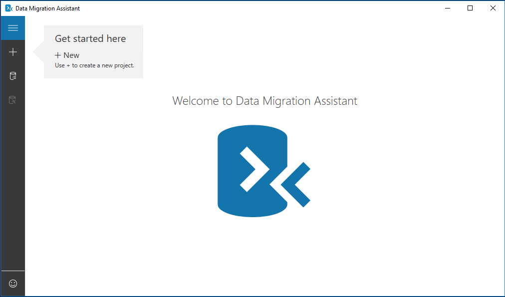 Data Migration Assistant 開始頁面的螢幕擷取畫面。