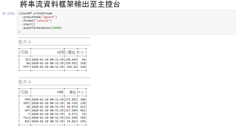 將串流資料框架輸出至主控台