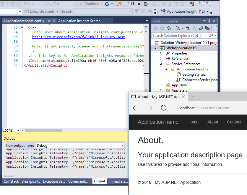 此螢幕快照顯示 Visual Studio 中以偵錯模式執行的應用程式。