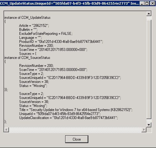 CCM_UpdateStatus 類別實例的螢幕快照。