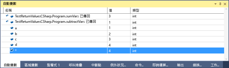 自動傳回值 C# 的螢幕快照。