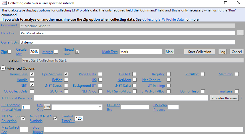 perfview collect menu