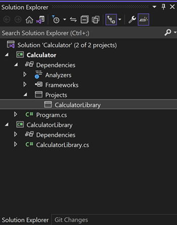 Screenshot of Solution Explorer with project reference.