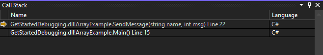 Screenshot of the Call Stack window in Visual Studio 2022.