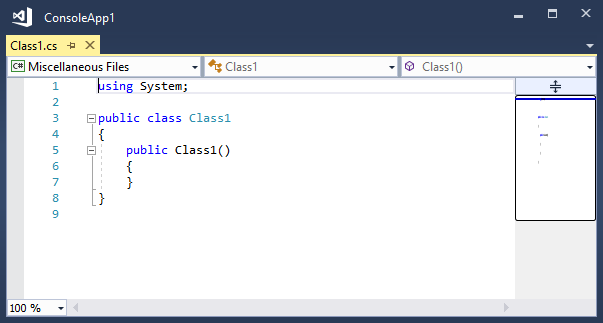 Visual Studio 中 C# 程式代碼檔案的螢幕快照。