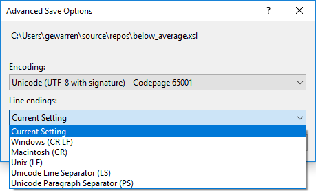 Advanced Save Options dialog box