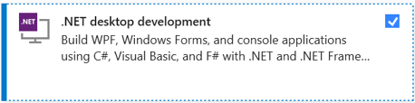 Screenshot to show the .NET Core workload in the Visual Studio Installer.