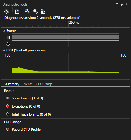 Screenshot that shows Diagnostics Tools Summary Tab.