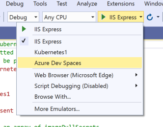 選取 Azure Dev Spaces 作為偵錯啟動目標