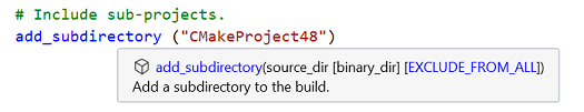 add_subdirectory CMake 命令的工具提示資訊